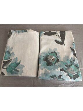 Floral Window Curtain Panels PAIR Cream Teal Aqua (54"x80") Threshold Target